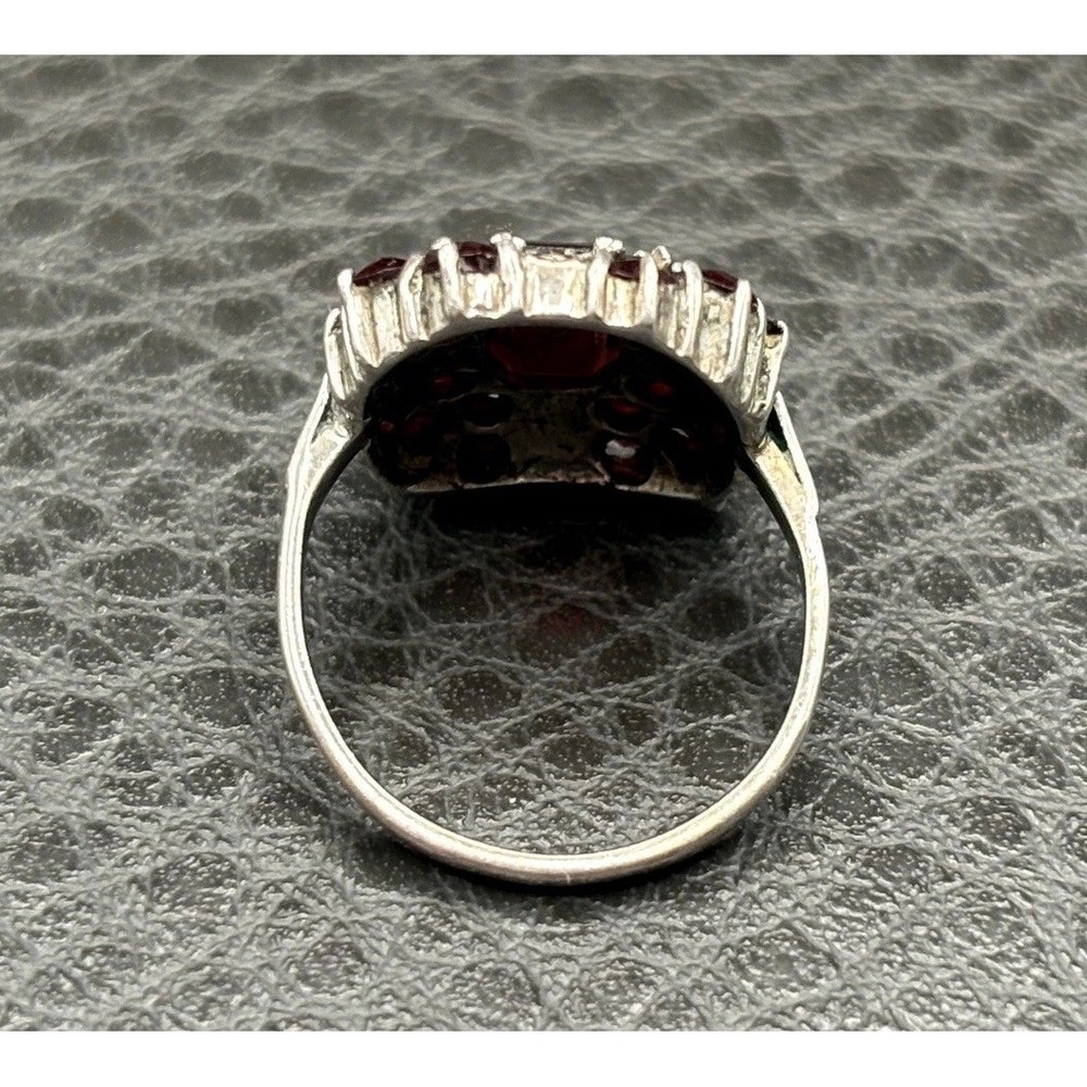 Vintage Art Deco Era Bohemian Garnet Marcasite Sterling Silver Ring Size 5.5 - Picture 9 of 13